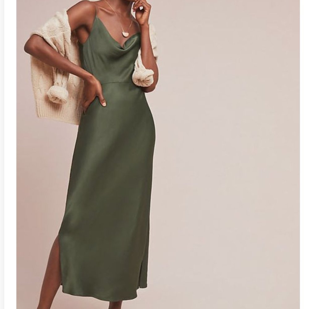 NWT - The Elyse Slip Dress by Anthropologie - Size Medium - Color Moss